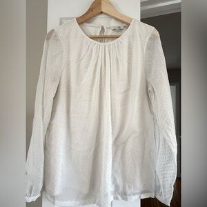 White Boden blouse with sheer Swiss dot sleeves. Size 10